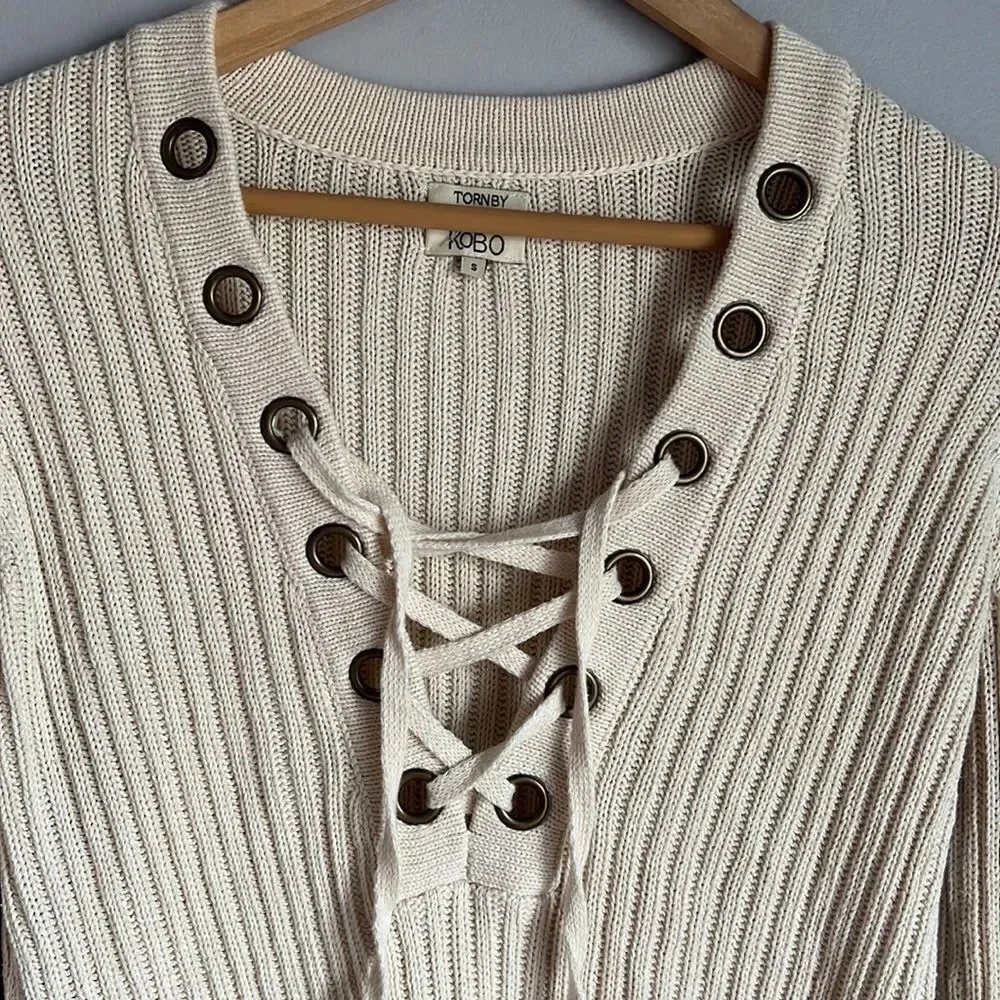 Torn by Ronny Kobo Cream Lace Sweater